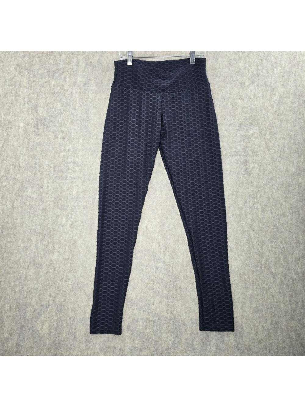 Shein Women High-Waisted Textured Leggings Black Stretch Size L Honeycomb Design